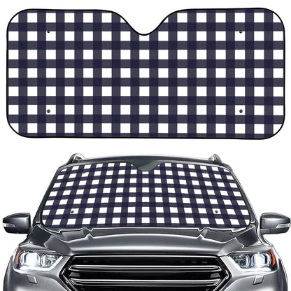 Navy And White Check Pattern Print Car Windshield Sun Shade