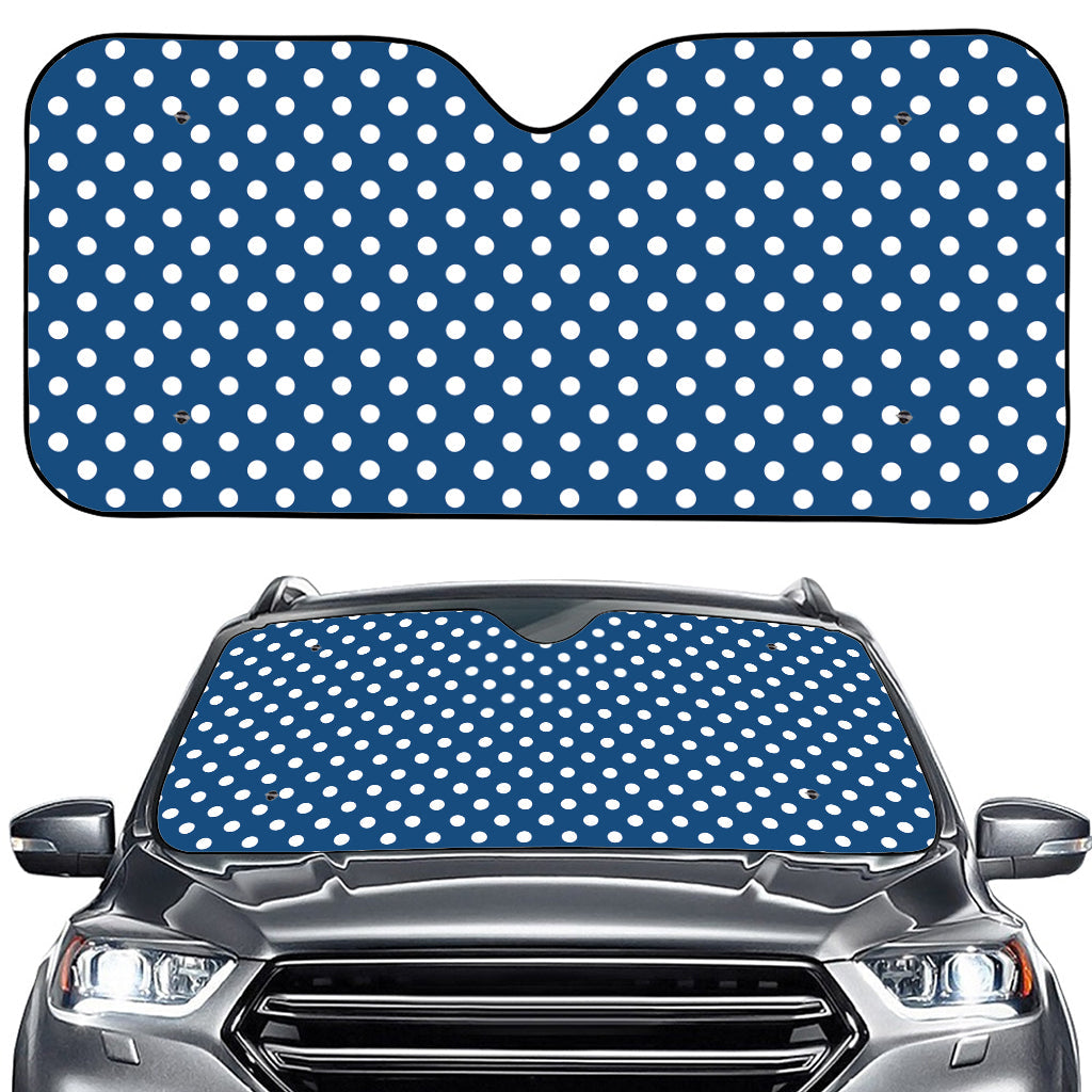 Navy And White Polka Dot Pattern Print Car Windshield Sun Shade