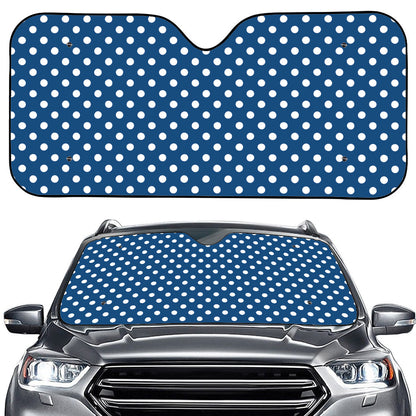 Navy And White Polka Dot Pattern Print Car Windshield Sun Shade
