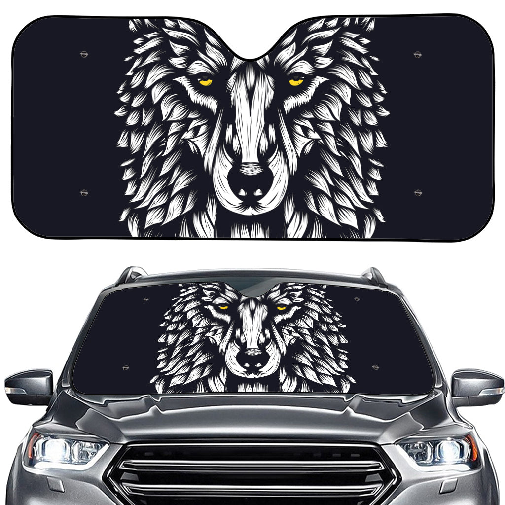 Navy And White Wolf Print Car Windshield Sun Shade
