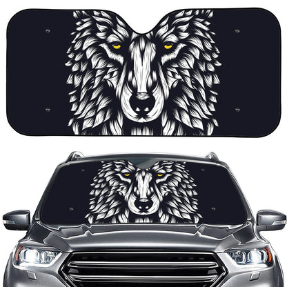 Navy And White Wolf Print Car Windshield Sun Shade