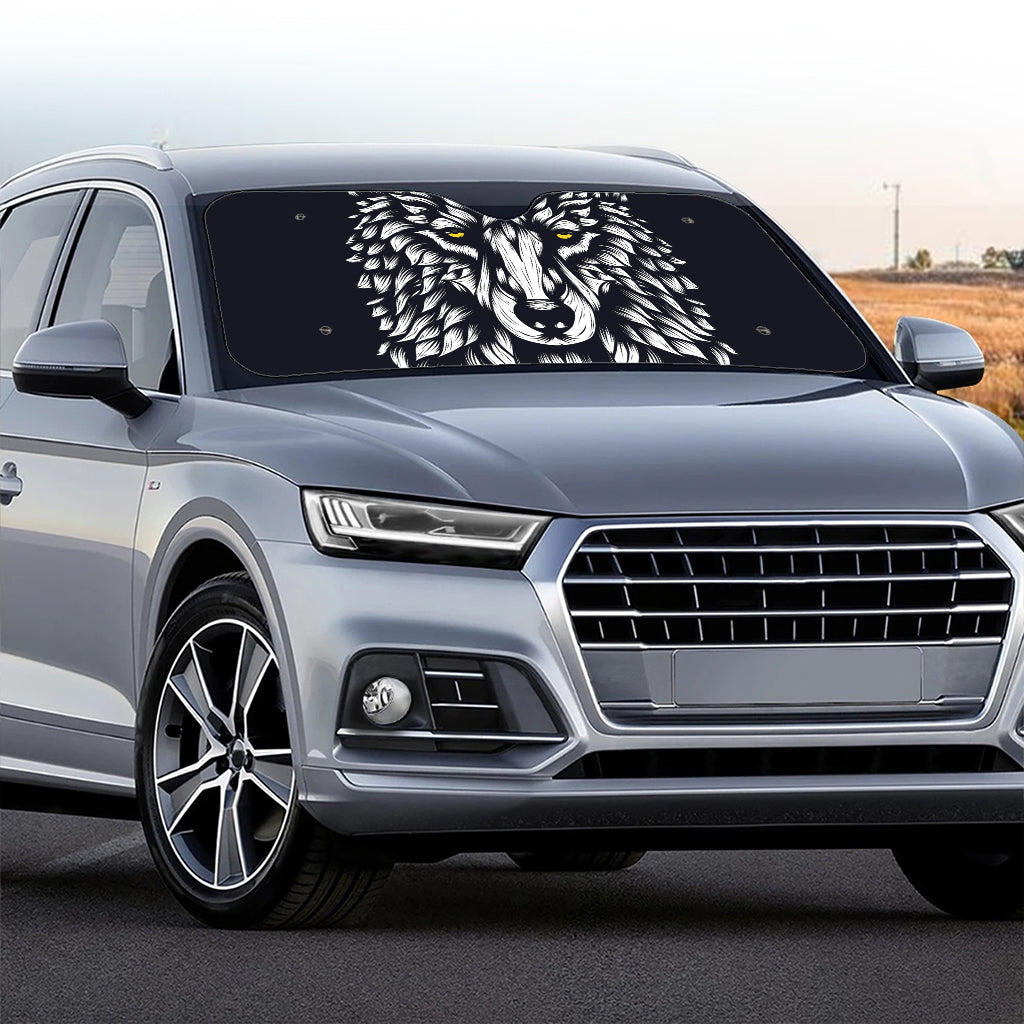 Navy And White Wolf Print Car Windshield Sun Shade