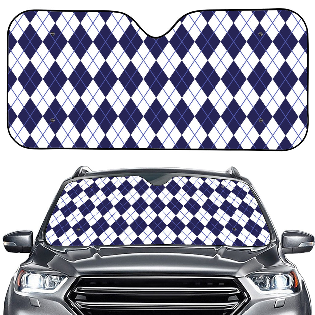 Navy Blue And White Argyle Pattern Print Car Windshield Sun Shade