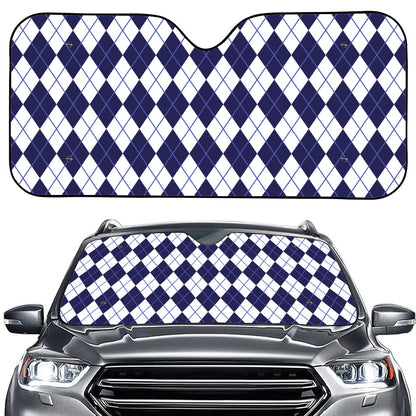 Navy Blue And White Argyle Pattern Print Car Windshield Sun Shade