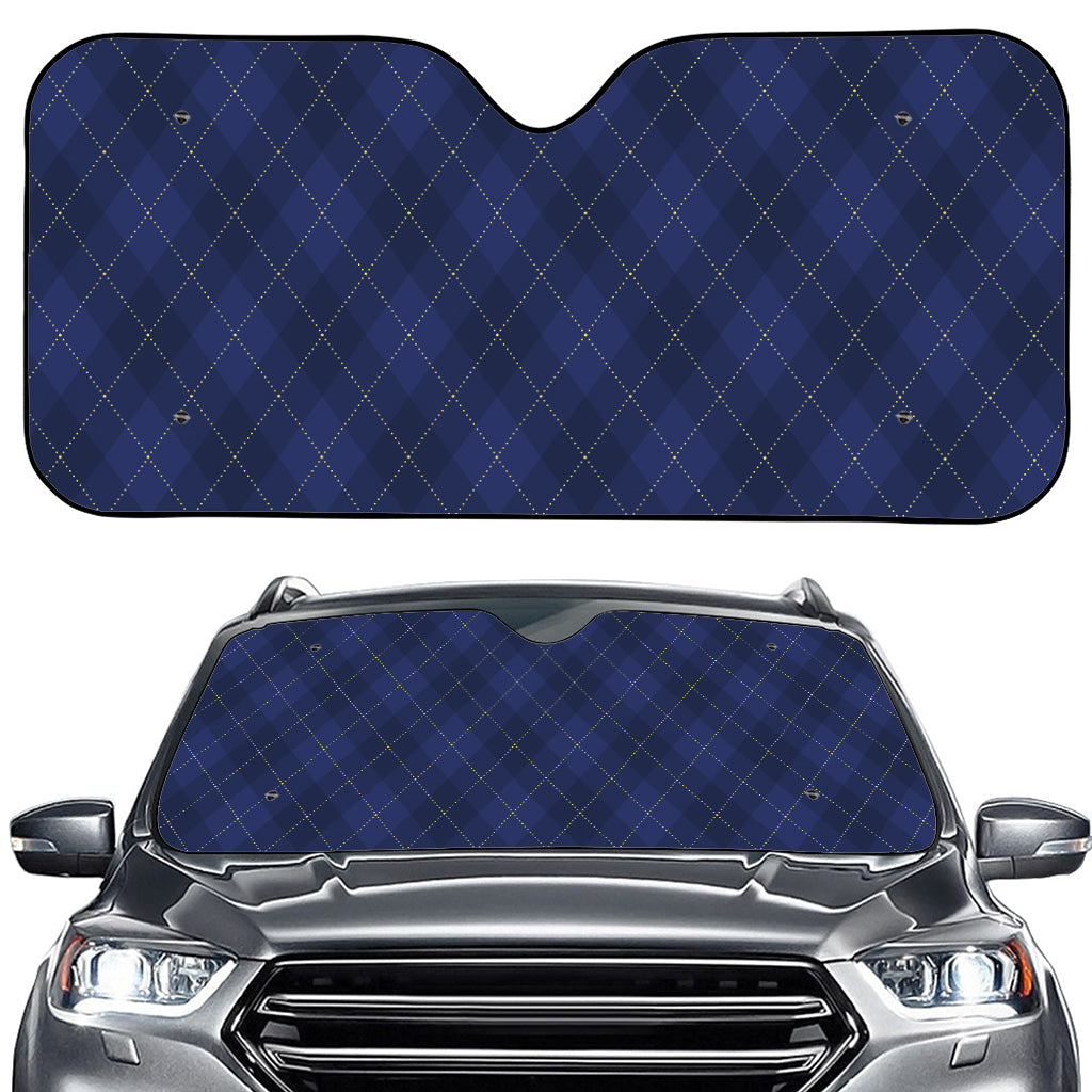 Navy Blue Argyle Pattern Print Car Windshield Sun Shade