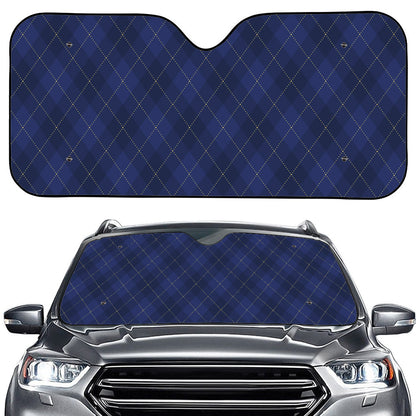 Navy Blue Argyle Pattern Print Car Windshield Sun Shade