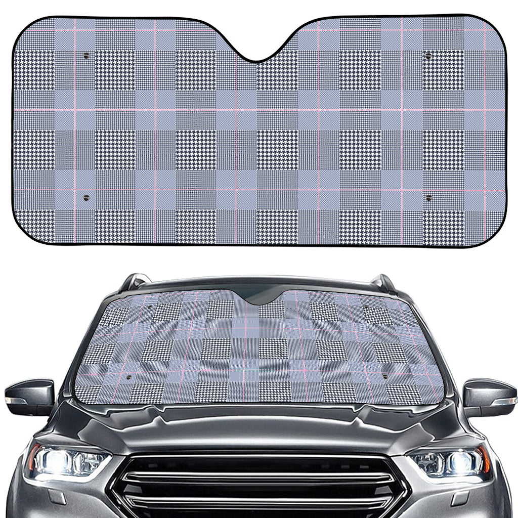 Navy Blue Prince of Wales Check Print Car Windshield Sun Shade
