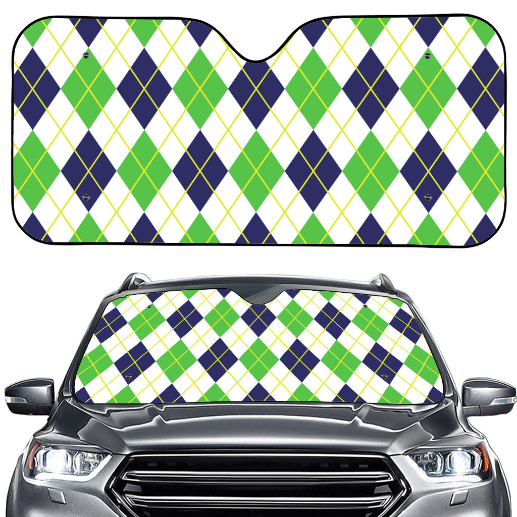 Navy Green And White Argyle Print Car Windshield Sun Shade
