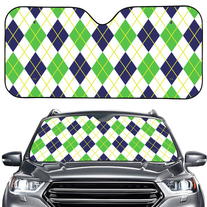 Navy Green And White Argyle Print Car Windshield Sun Shade