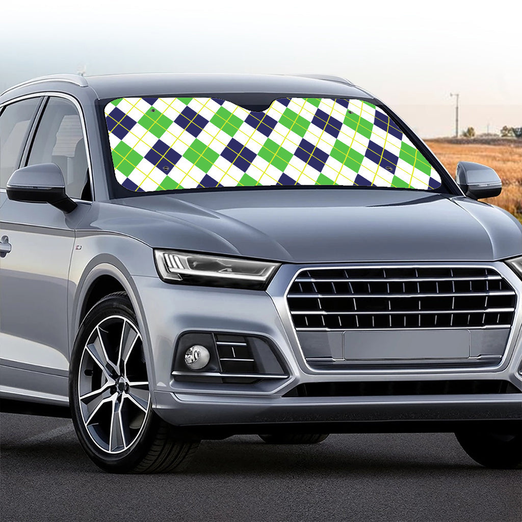Navy Green And White Argyle Print Car Windshield Sun Shade