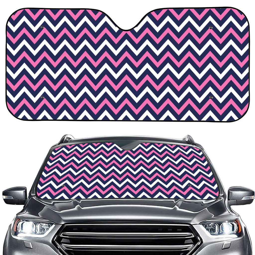 Navy Pink And White Chevron Print Car Windshield Sun Shade