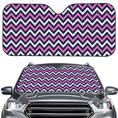 Navy Pink And White Chevron Print Car Windshield Sun Shade