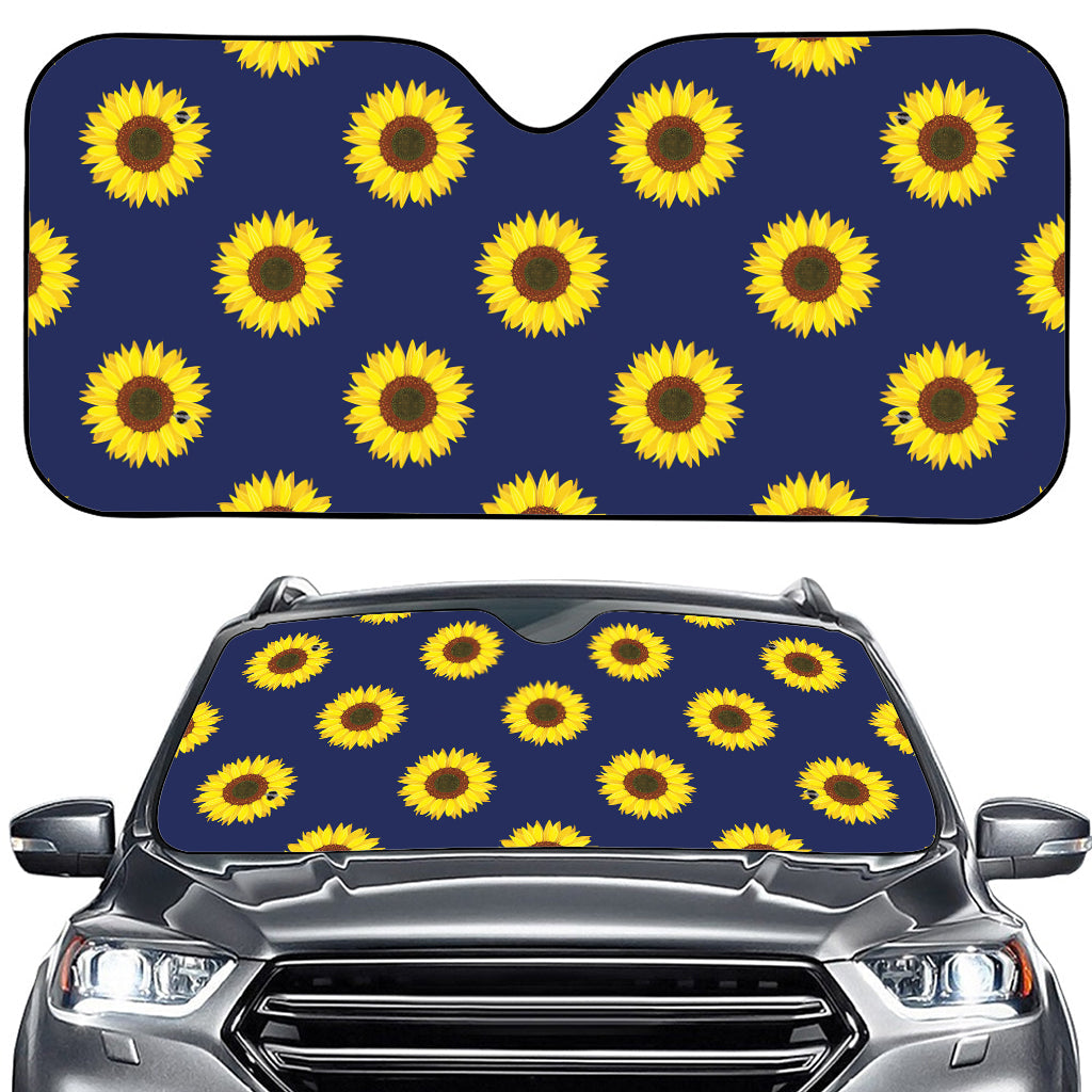 Navy Sunflower Pattern Print Car Windshield Sun Shade