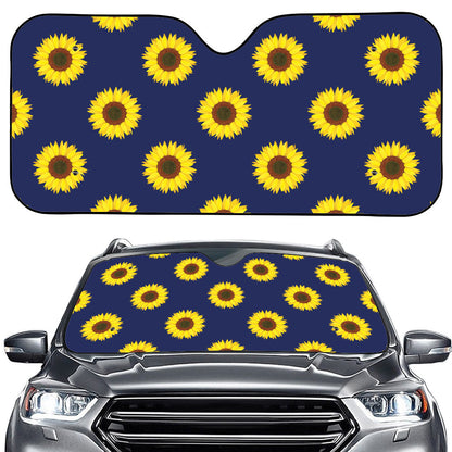 Navy Sunflower Pattern Print Car Windshield Sun Shade