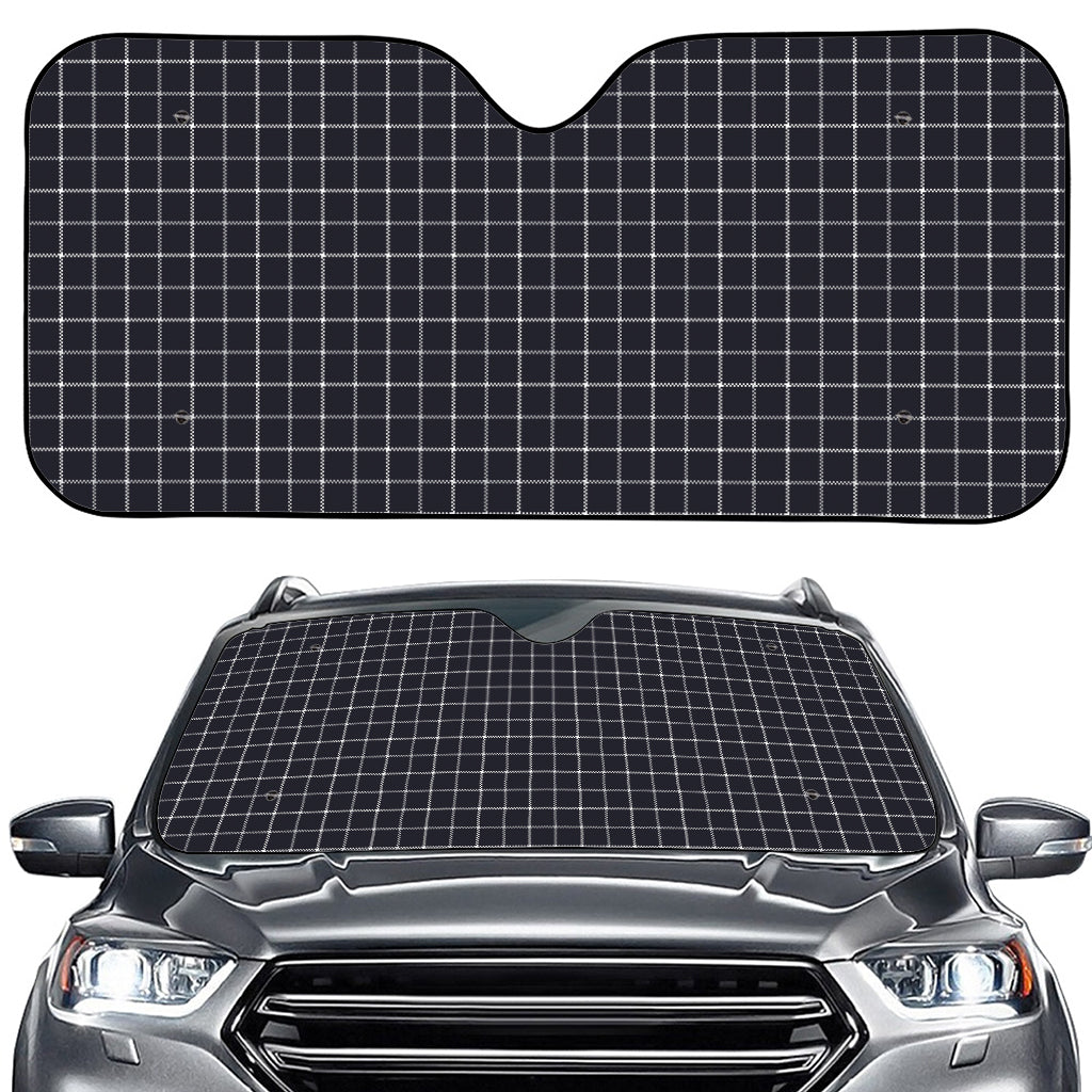 Navy Tattersall Pattern Print Car Windshield Sun Shade