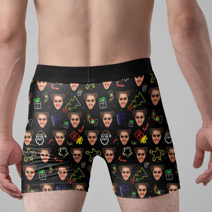 Neon Christmas Custom Face Funny - Personalized Photo Men's Boxer Briefs