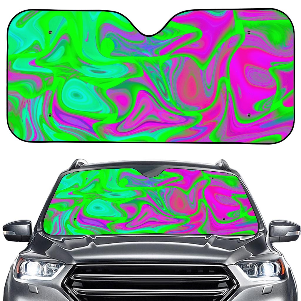 Neon Green Pink Psychedelic Trippy Print Car Windshield Sun Shade