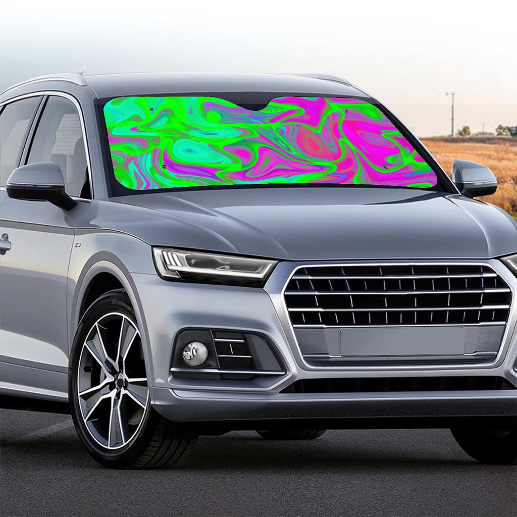 Neon Green Pink Psychedelic Trippy Print Car Windshield Sun Shade