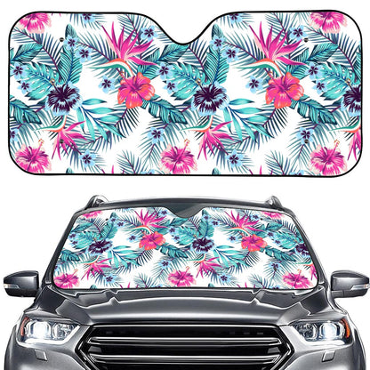 Neon Hibiscus Tropical Pattern Print Car Windshield Sun Shade