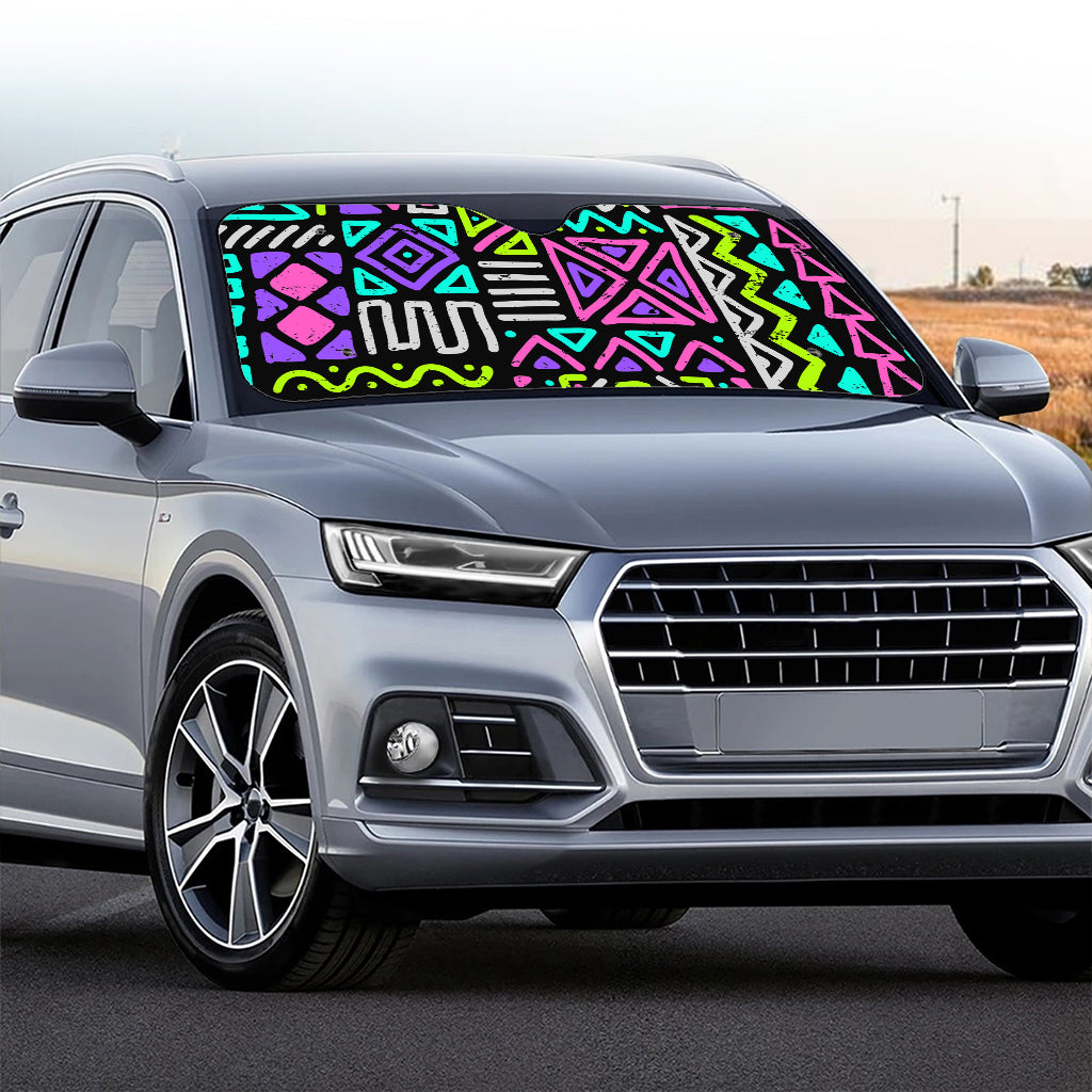 Neon Native Aztec Pattern Print Car Windshield Sun Shade