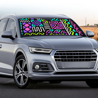 Neon Native Aztec Pattern Print Car Windshield Sun Shade