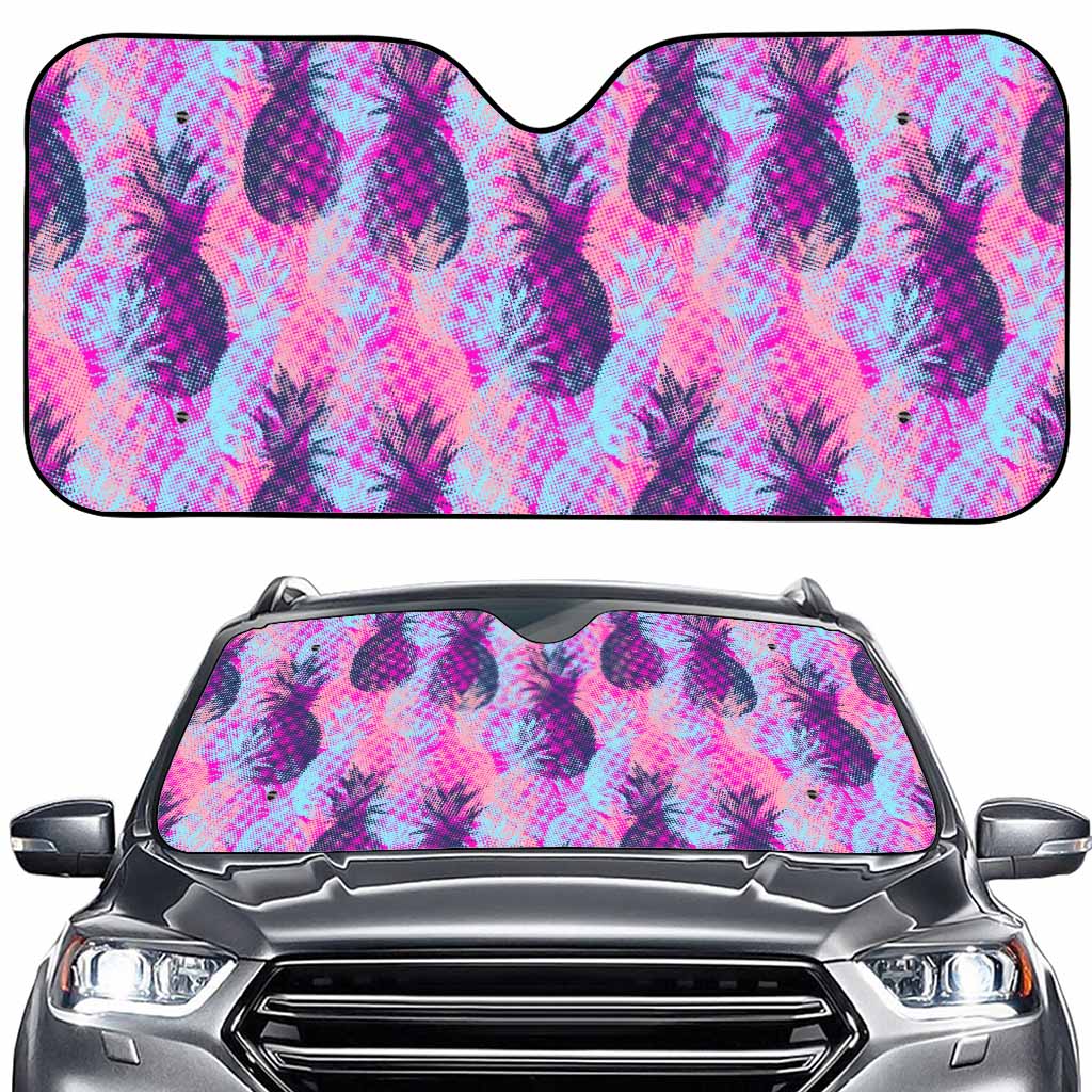 Neon Trippy Pineapple Pattern Print Car Windshield Sun Shade