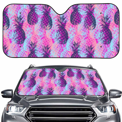 Neon Trippy Pineapple Pattern Print Car Windshield Sun Shade