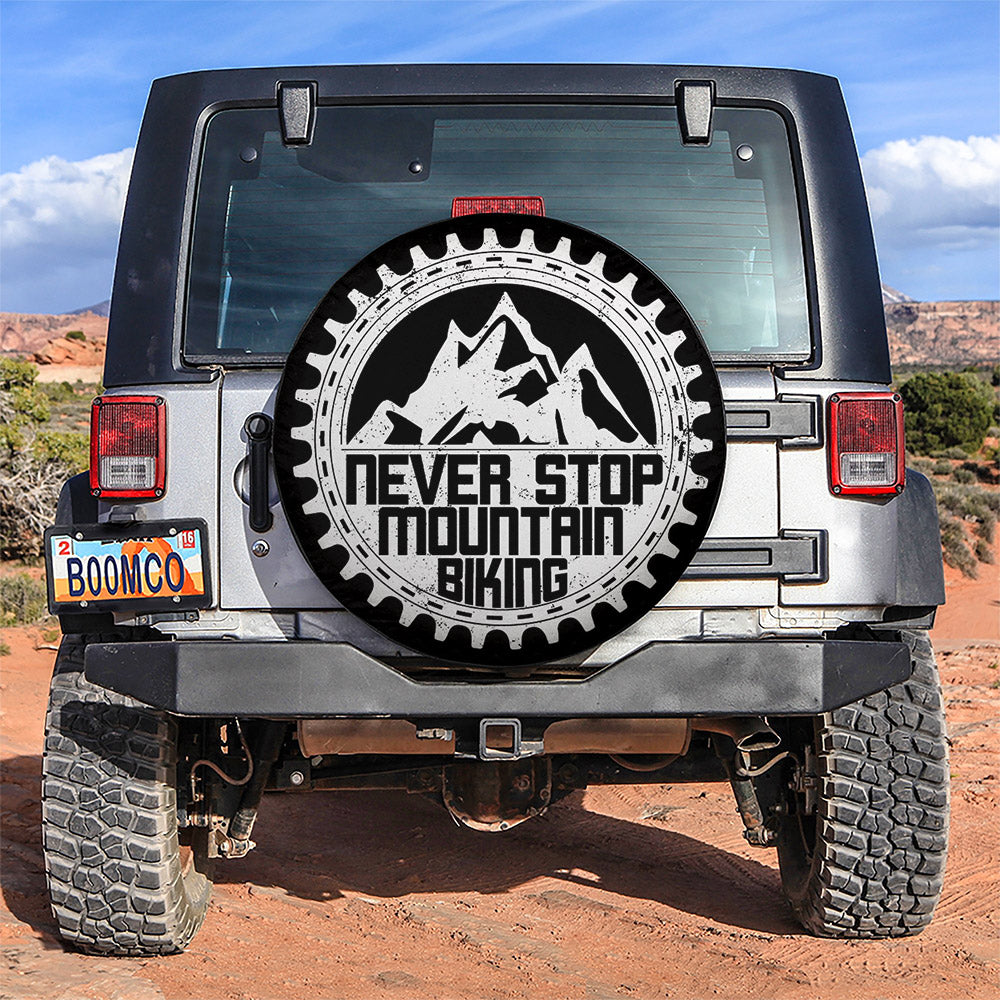 Never Stop Moutain Biking American Day Car Spare Tire Cover