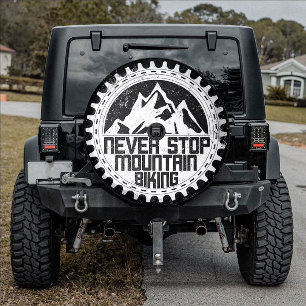 Never Stop Moutain Biking American Day Car Spare Tire Cover