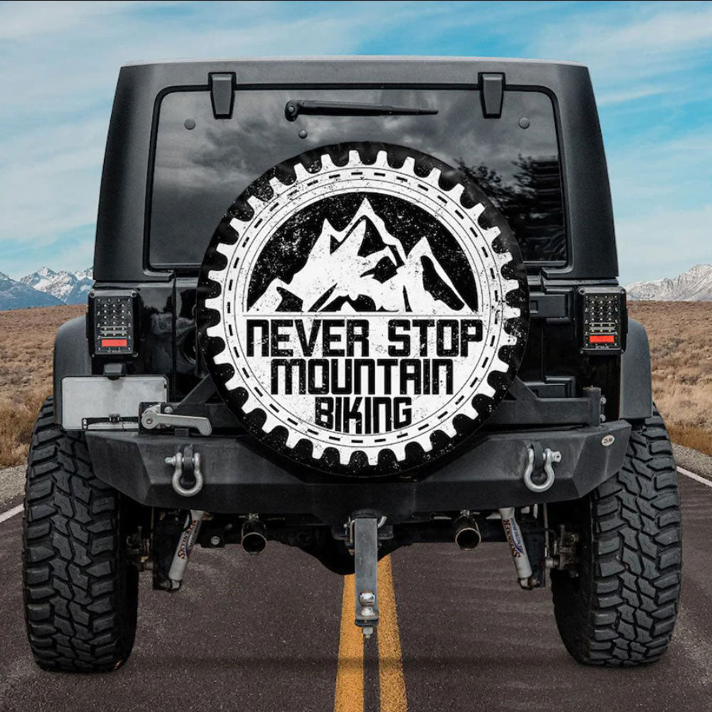 Never Stop Moutain Biking American Day Car Spare Tire Cover