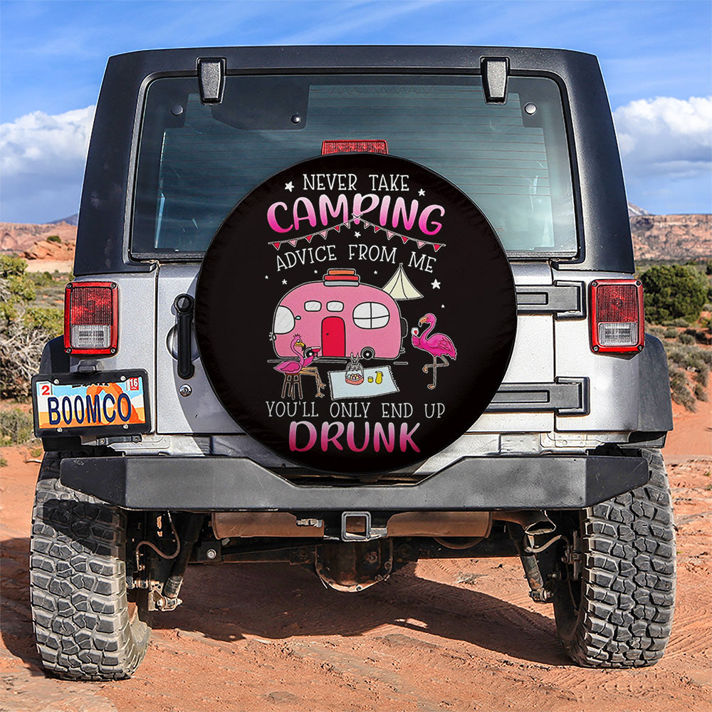 Never Take Camping Advice From Me Flamingo Car Spare Tire Cover
