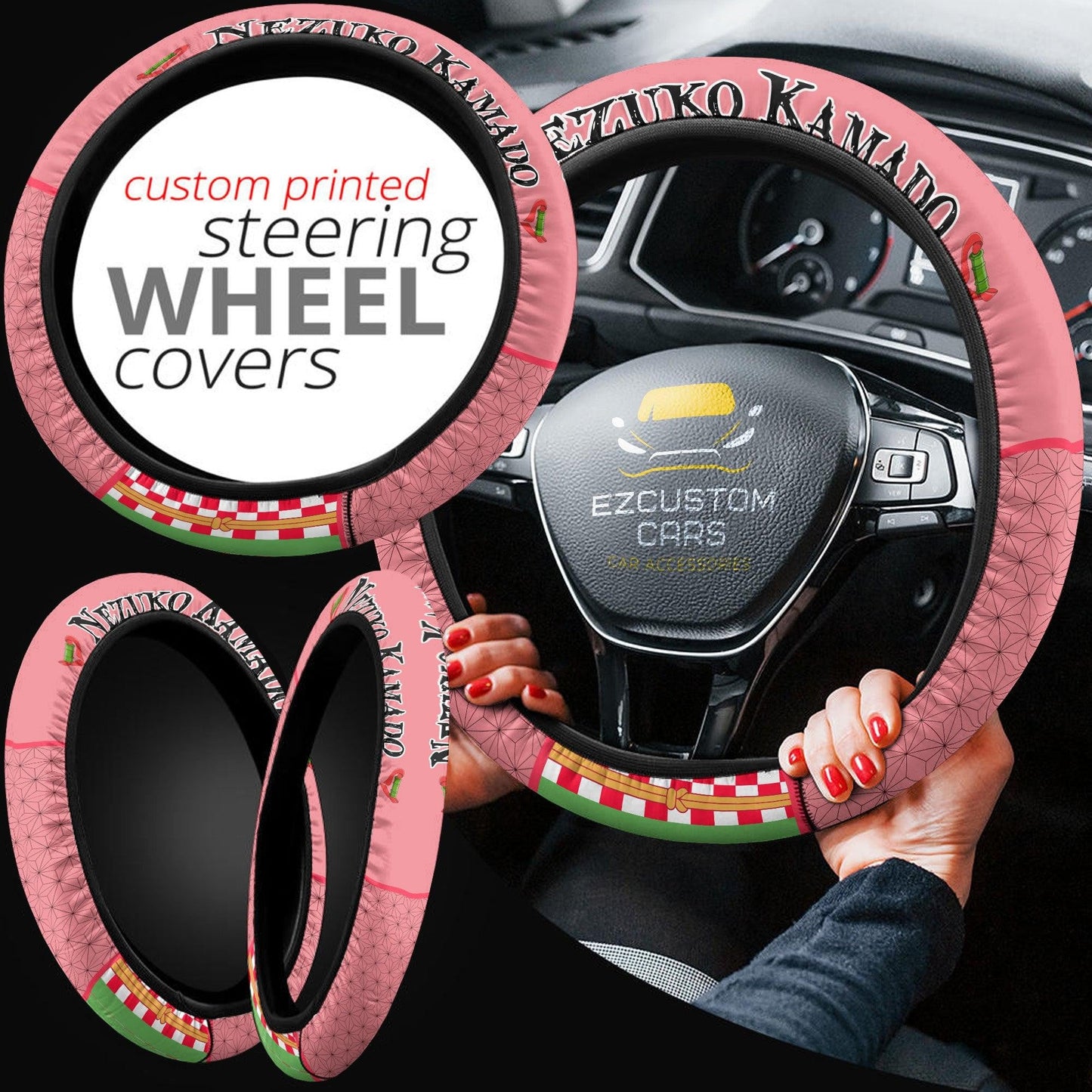 Nezuko Kamado Anime Steering Wheel Cover Custom Anime Demon Slayer Car Accessories