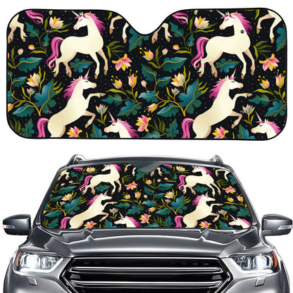 Night Floral Unicorn Pattern Print Car Windshield Sun Shade