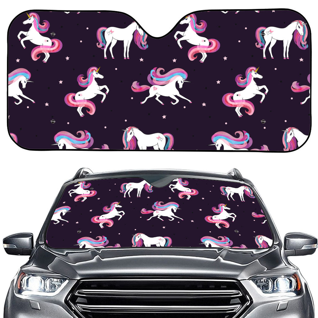 Night Girly Unicorn Pattern Print Car Windshield Sun Shade