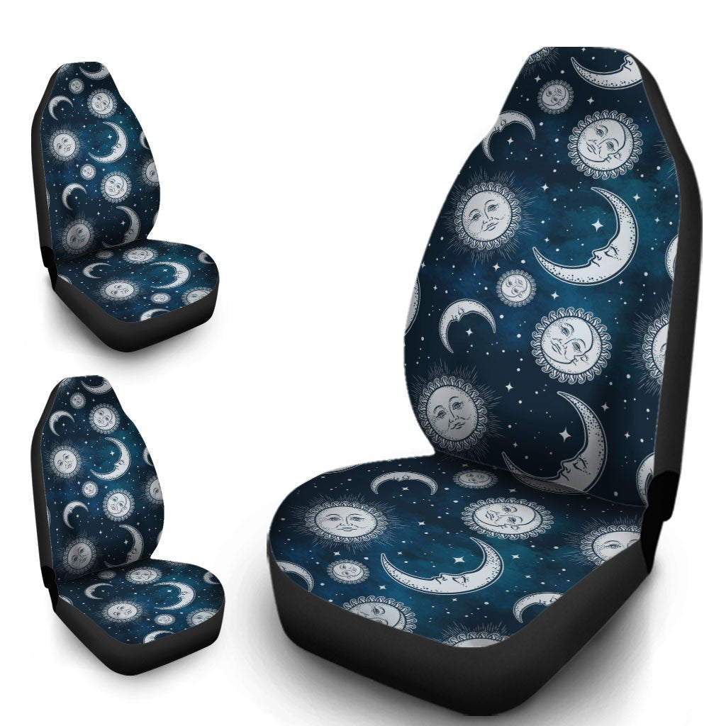 Night Sky Celestial Galaxy Car Seat Covers Sun And Moon Custom Car Accessories