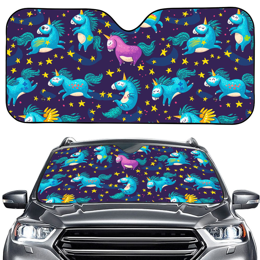 Night Star Unicorn Pattern Print Car Windshield Sun Shade