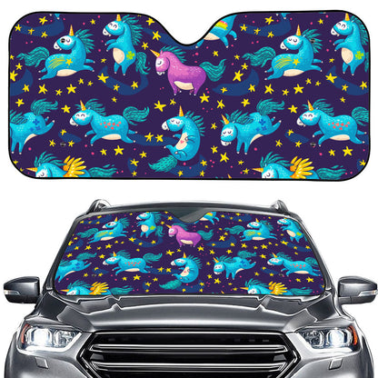 Night Star Unicorn Pattern Print Car Windshield Sun Shade