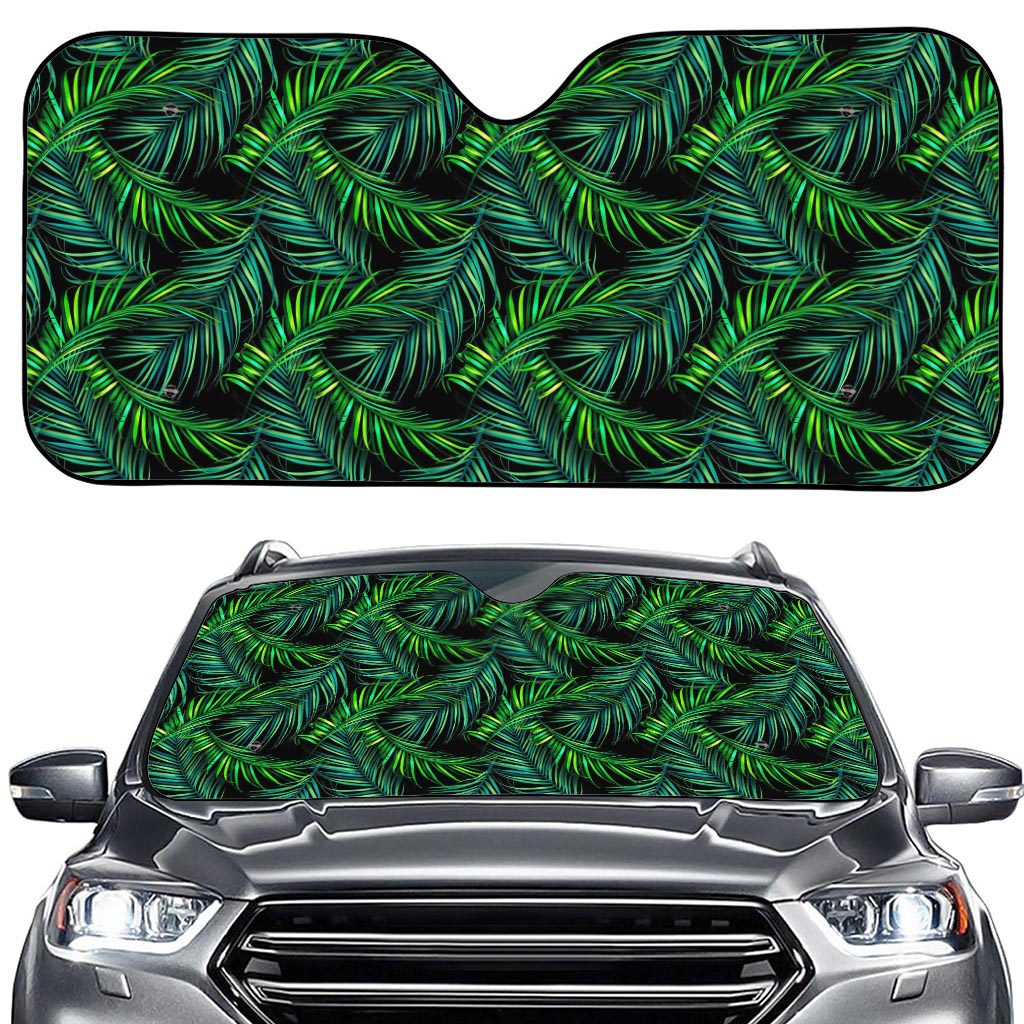 Night Tropical Palm Leaves Pattern Print Car Windshield Sun Shade