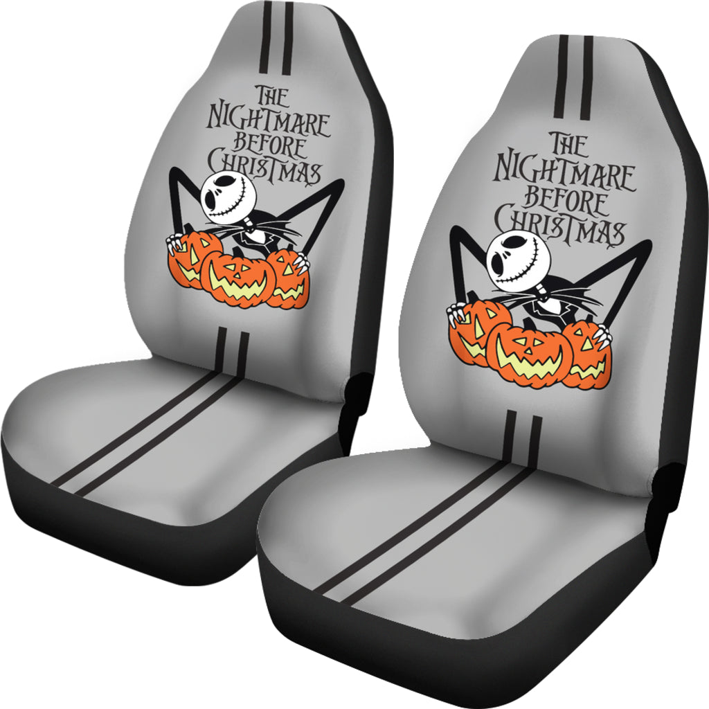 Nightmare Before Christmas Cartoon Car Seat Covers | Cute Jack Skellington Holding Pumpkins Seat Covers Ci100701