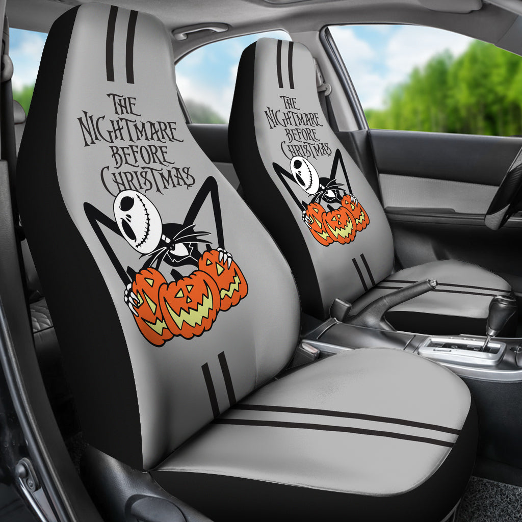 Nightmare Before Christmas Cartoon Car Seat Covers | Cute Jack Skellington Holding Pumpkins Seat Covers Ci100701