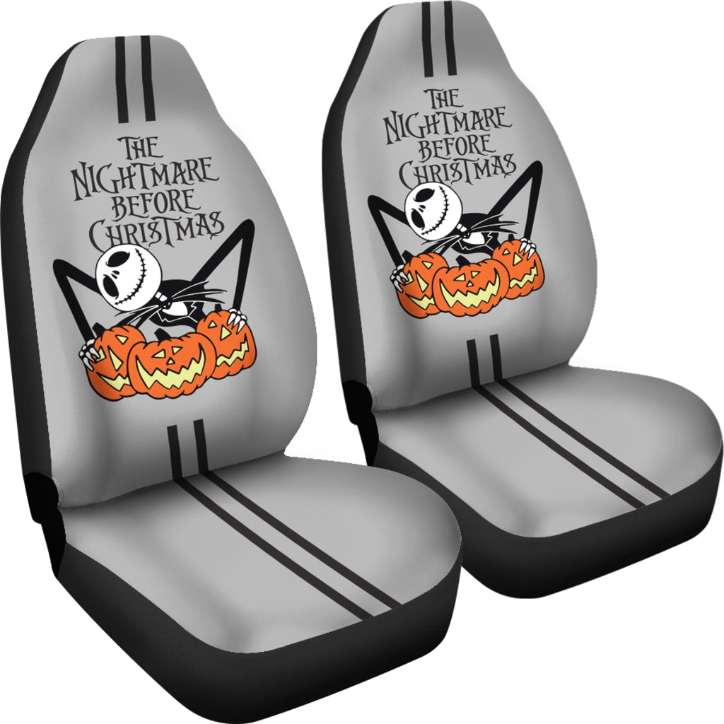Nightmare Before Christmas Cartoon Car Seat Covers | Cute Jack Skellington Holding Pumpkins Seat Covers Ci100701