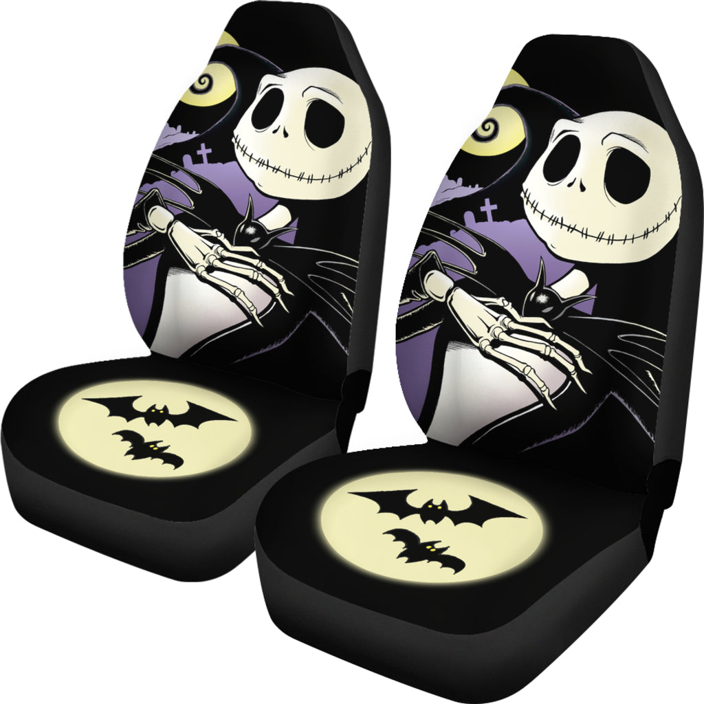 Nightmare Before Christmas Cartoon Car Seat Covers | Cute Smiling Jack Skellington With Moon Hill Seat Covers Ci092501