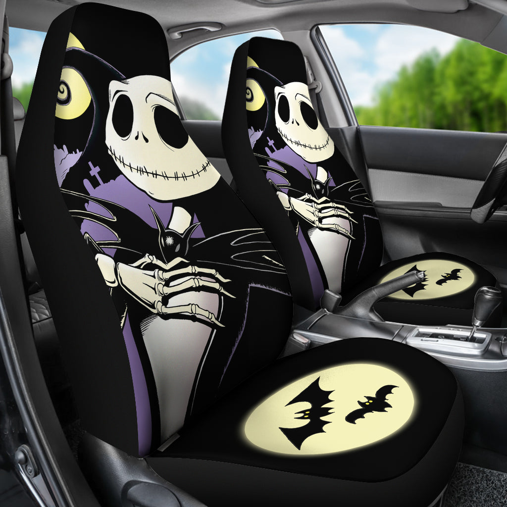 Nightmare Before Christmas Cartoon Car Seat Covers | Cute Smiling Jack Skellington With Moon Hill Seat Covers Ci092501