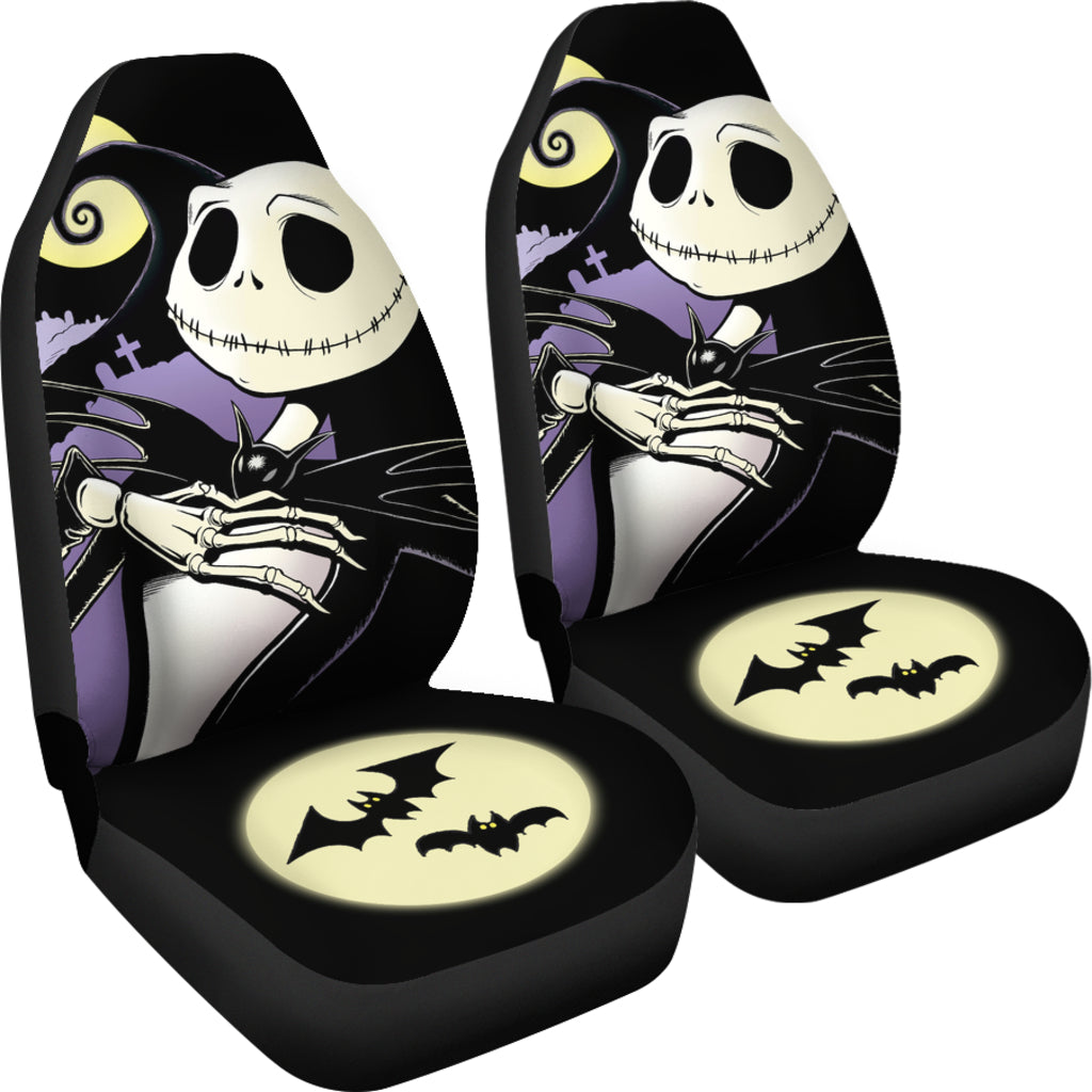 Nightmare Before Christmas Cartoon Car Seat Covers | Cute Smiling Jack Skellington With Moon Hill Seat Covers Ci092501