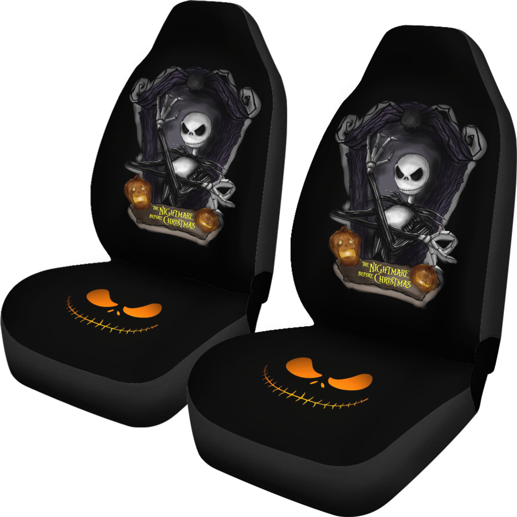 Nightmare Before Christmas Cartoon Car Seat Covers - Evil Jack Skellington With Crying Pumpkin Portrait Seat Covers Ci092801