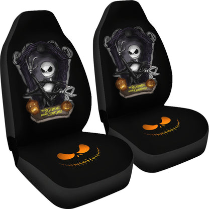 Nightmare Before Christmas Cartoon Car Seat Covers - Evil Jack Skellington With Crying Pumpkin Portrait Seat Covers Ci092801