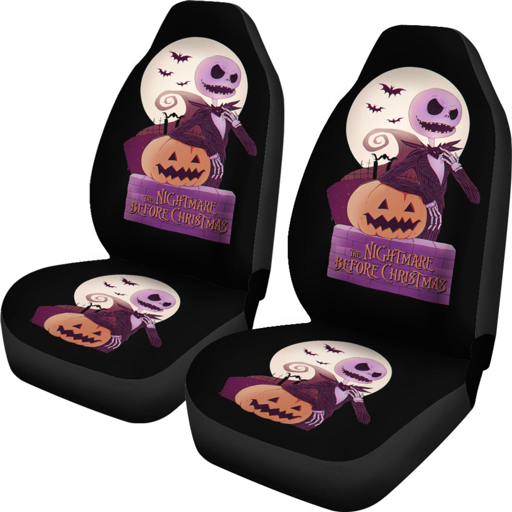 Nightmare Before Christmas Cartoon Car Seat Covers - Evil Jack Skellington With Pumpkin Funny Artwork Seat Covers Ci100902