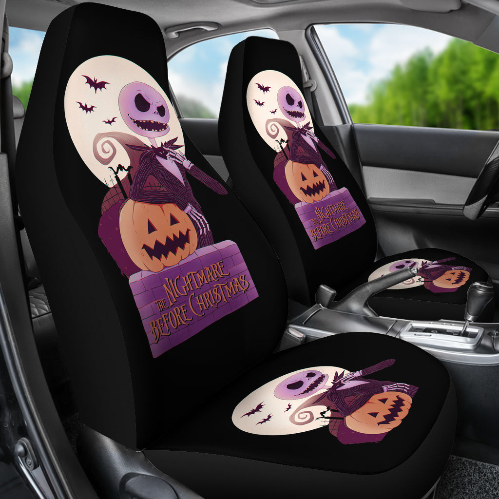 Nightmare Before Christmas Cartoon Car Seat Covers - Evil Jack Skellington With Pumpkin Funny Artwork Seat Covers Ci100902