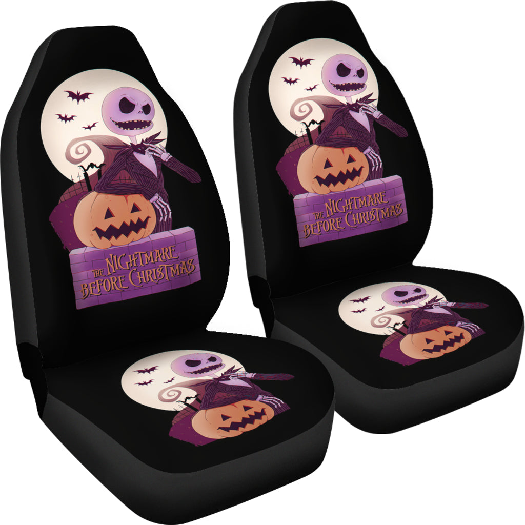 Nightmare Before Christmas Cartoon Car Seat Covers - Evil Jack Skellington With Pumpkin Funny Artwork Seat Covers Ci100902