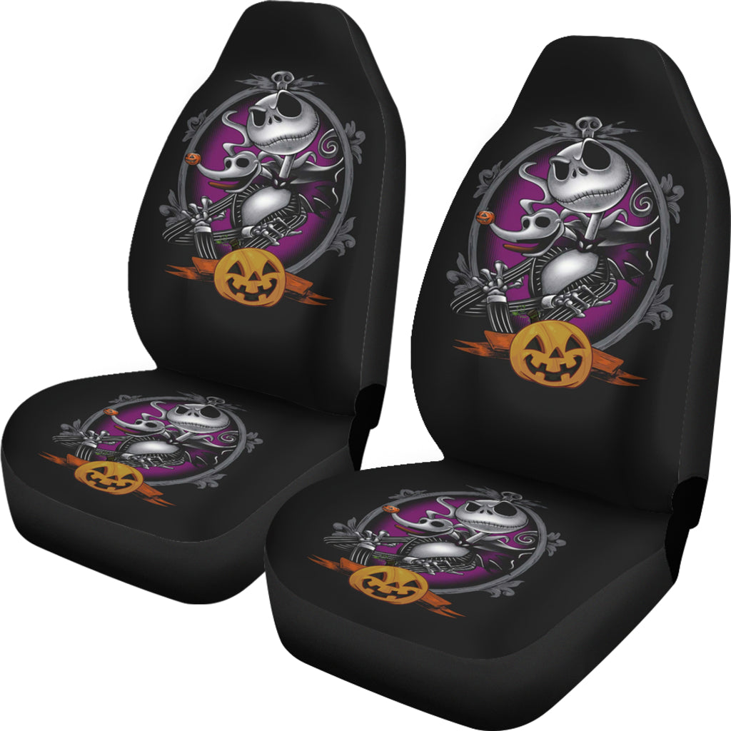 Nightmare Before Christmas Cartoon Car Seat Covers | Evil Jack With Zero Dog Smiling Pumpkin Seat Covers Ci092402